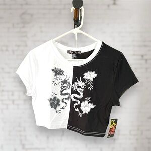 Faded Rose Half and Half Cropped Graphic Tee. Size Large. NWT.